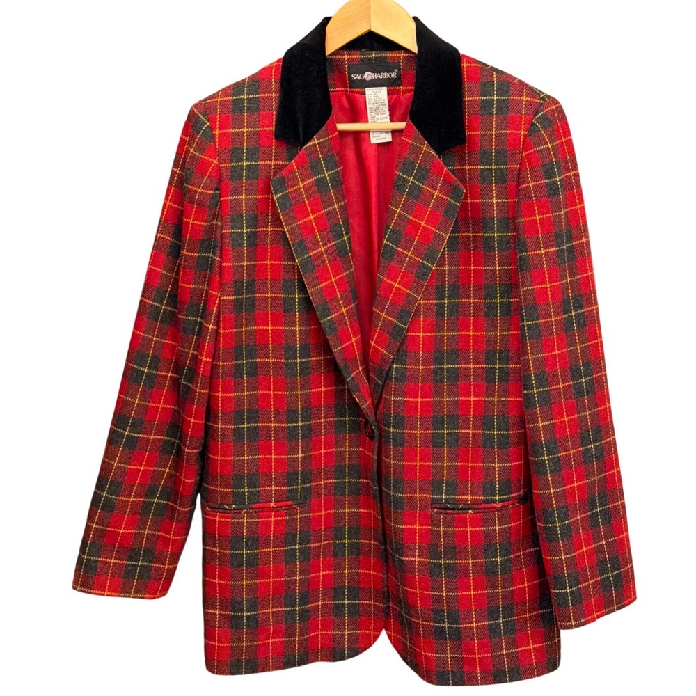 Vintage Sag Harbor Plaid Blazer Academia Preppy Equestrian Holiday Ivy League